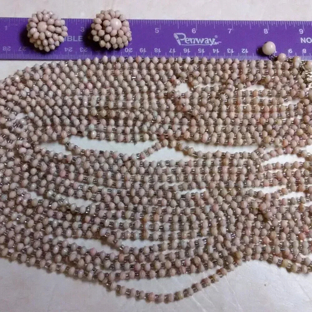 VINTAGE Hong Kong multi strand necklace / earrings set - Picture 9 of 13